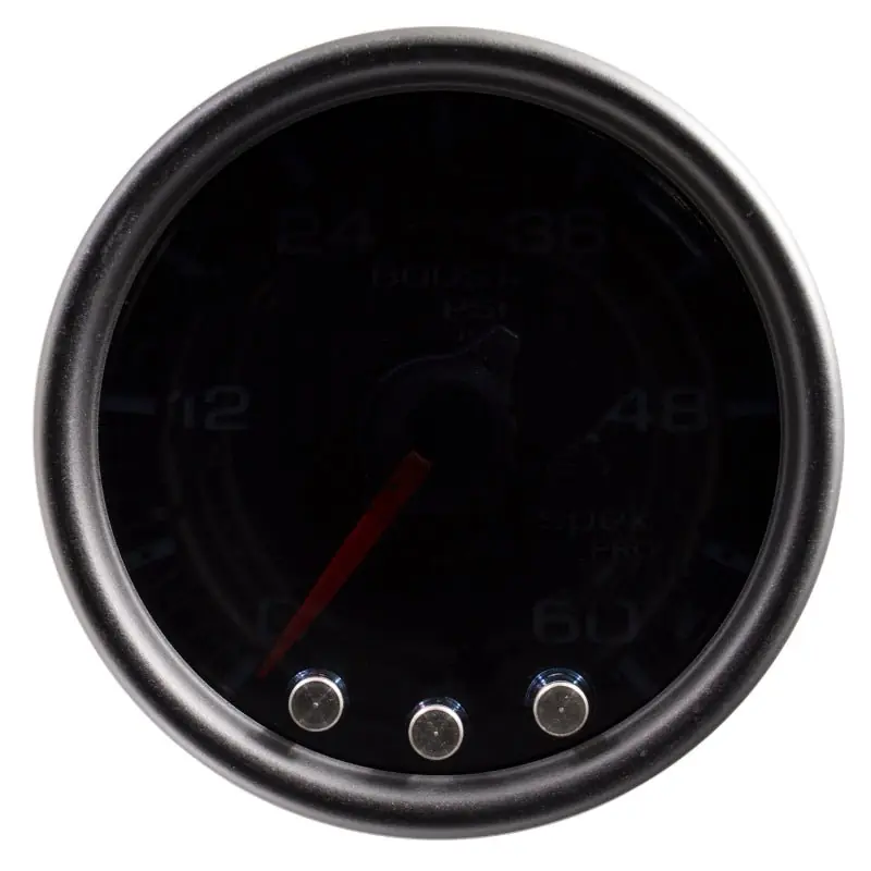 Autometer Spek-Pro Gauge Boost 2 1/16in 60psi Stepper Motor W/Peak & Warn Blk/Smoke/Black (ATMP30452)