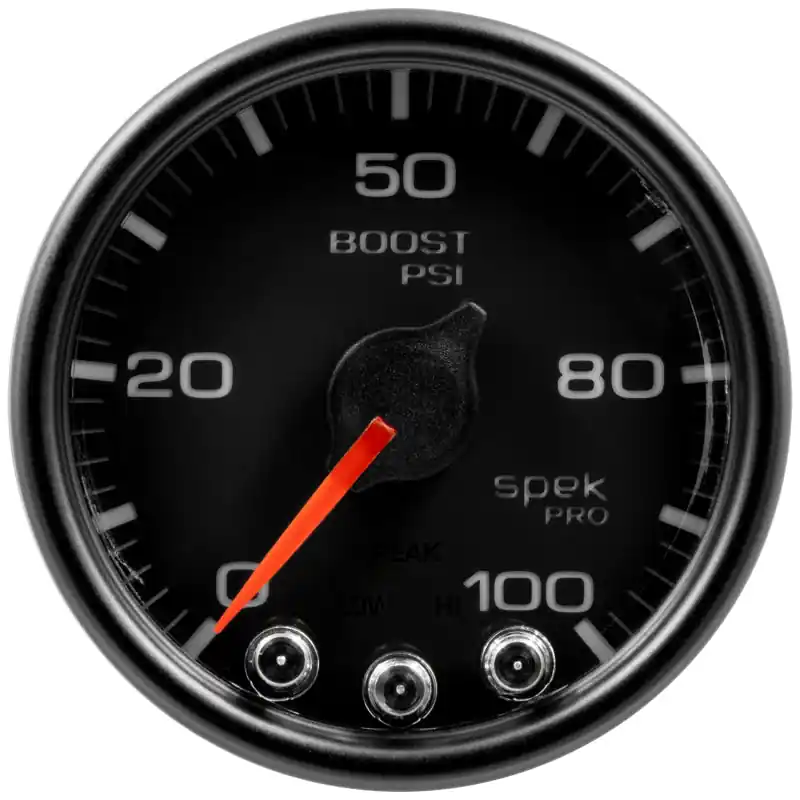 Autometer Spek-Pro Gauge Boost 2 1/16in 100psi Stepper Motor W/Peak & Warn Blk/Blk (ATMP30532)