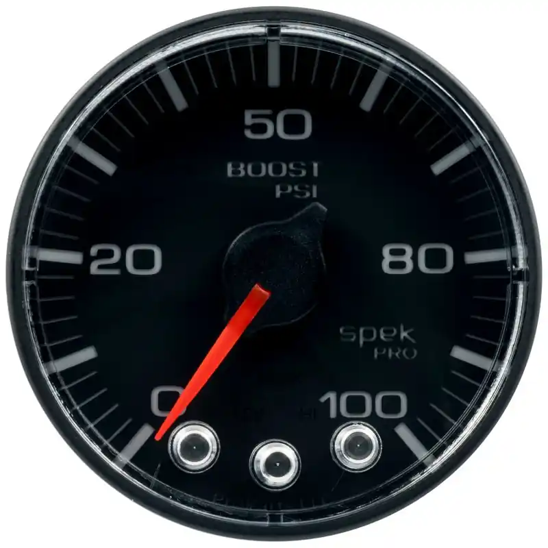Autometer Spek-Pro Gauge Boost 2 1/16in 100psi Stepper Motor W/Peak & Warn Blk/Blk (ATMP305328)