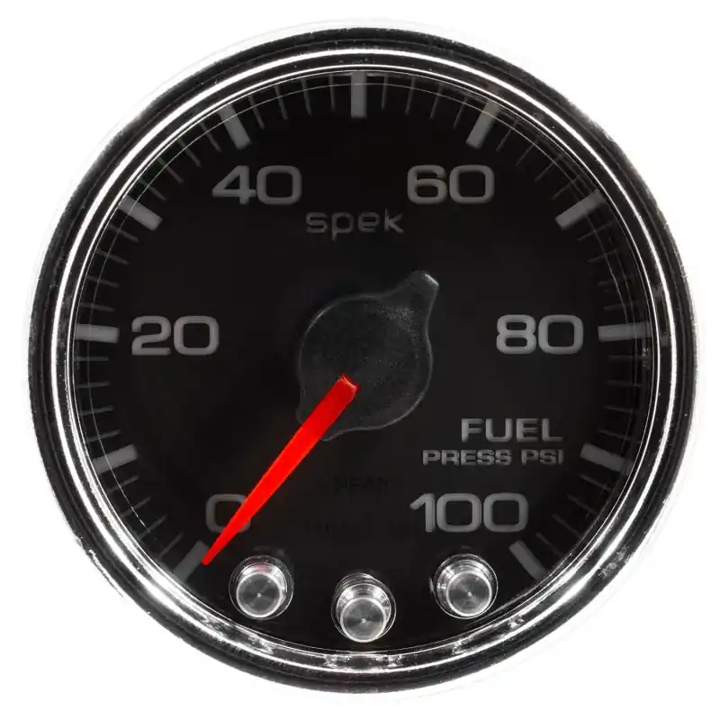 Autometer Spek-Pro Gauge Fuel Press 2 1/16in 100psi Stepper Motor W/Peak & Warn Blk/Chrm (ATMP31431)