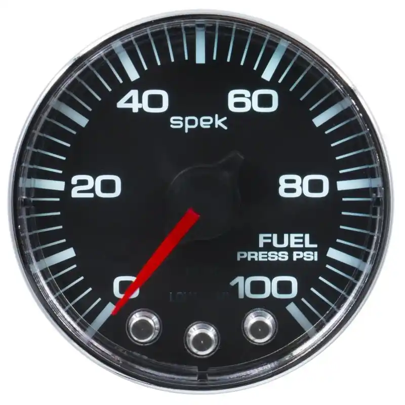 Autometer Spek-Pro Gauge Fuel Press 2 1/16in 100psi Stepper Motor W/Peak & Warn Blk/Chrm (ATMP314318)