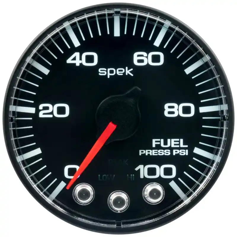 Autometer Spek-Pro Gauge Fuel Press 2 1/16in 100psi Stepper Motor W/Peak & Warn Blk/Blk (ATMP314324)