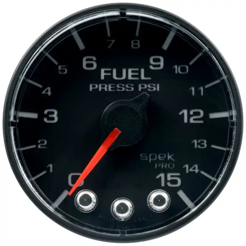 Autometer Spek-Pro Gauge Fuel Press 2 1/16in 15psi Stepper Motor W/Peak & Warn Blk/Blk (ATMP315328)