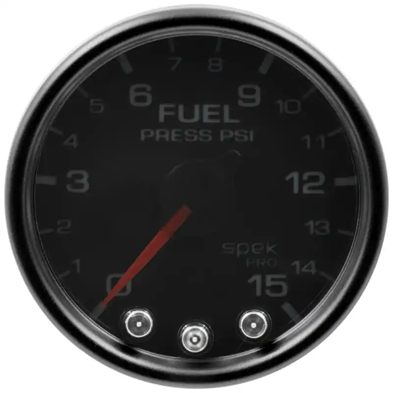 Autometer Spek-Pro Gauge Fuel Press 2 1/16in 15psi Stepper Motor W/Peak & Warn Blk/Smoke/Blk (ATMP31552)