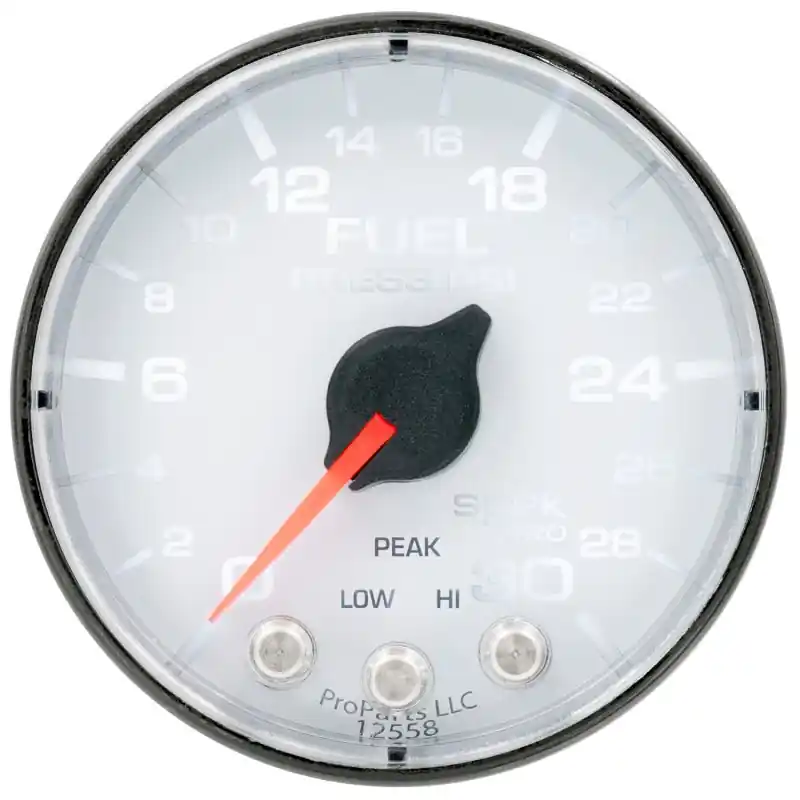 Autometer Spek-Pro Gauge Fuel Press 2 1/16in 30psi Stepper Motor W/Peak & Warn Wht/Blk (ATMP316128)