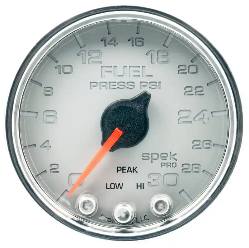 Autometer Spek-Pro Gauge Fuel Press 2 1/16in 30psi Stepper Motor W/Peak & Warn Slvr/Chrm (ATMP31621)