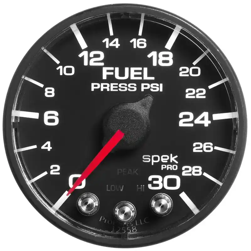 Autometer Spek-Pro Gauge Fuel Press 2 1/16in 30psi Stepper Motor W/Peak & Warn Blk/Blk (ATMP316328)