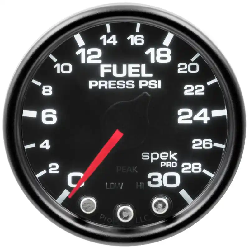 Autometer Spek-Pro Gauge Fuel Press 2 1/16in 30psi Stepper Motor W/Peak & Warn Blk/Smoke/Blk (ATMP31652)