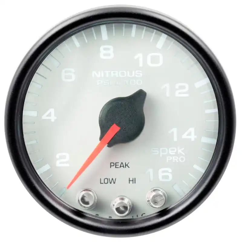 Autometer Spek-Pro Gauge Nitrous Press 2 1/16in 1600psi Stepper Motor W/Peak & Warn Wht/Blk (ATMP32012)