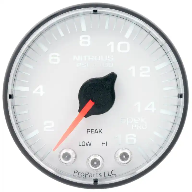 Autometer Spek-Pro 2 1/16in 1600PSI Stepper Motor w/ Peak & Warn White/Black Nitrous Pressure Gauge (ATMP320128)