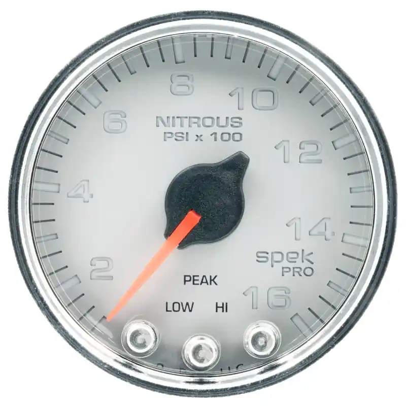 Autometer Spek-Pro Gauge Nitrous Press 2 1/16in 1600psi Stepper Motor W/Peak & Warn Slvr/Chrm (ATMP32021)