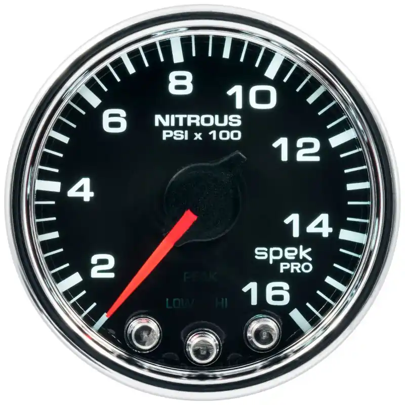Autometer Spek-Pro Gauge Nitrous Press 2 1/16in 1600psi Stepper Motor W/Peak & Warn Blk/Chrm (ATMP32031)