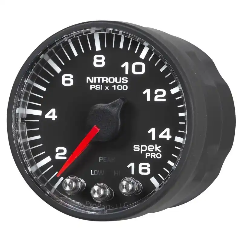 Autometer Spek-Pro Gauge Nitrous Press 2 1/16in 1600psi Stepper Motor W/Peak & Warn Blk/Blk (ATMP320328)