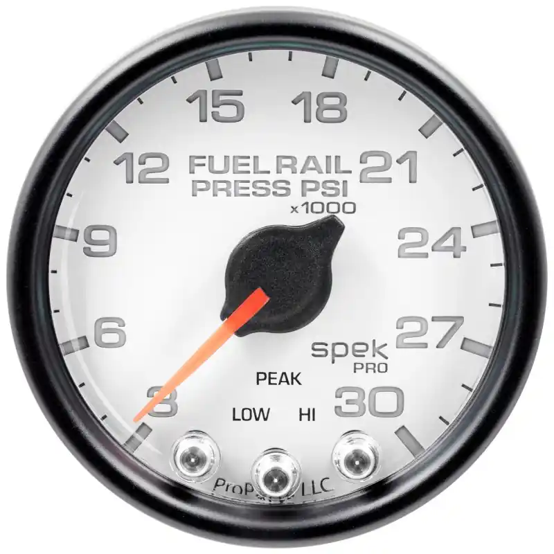 Autometer Spek-Pro Gauge Rail Press 2 1/16in 30Kpsi Stepper Motor W/Peak & Warn Wht/Blk (ATMP32112)