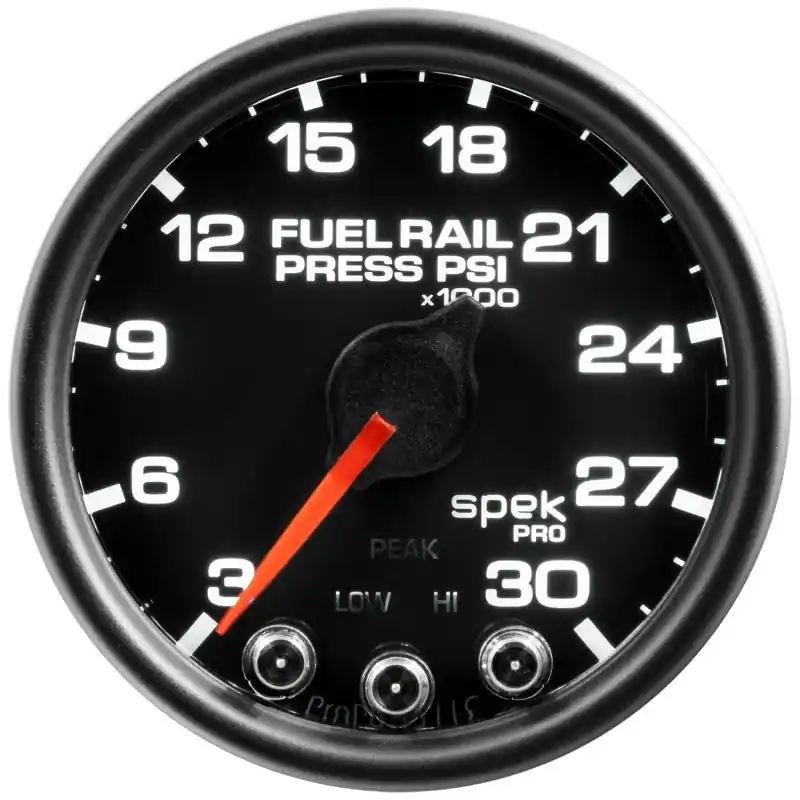 Autometer Spek-Pro Gauge Rail Press 2 1/16in 30Kpsi Stepper Motor W/Peak & Warn Blk/Blk (ATMP32132)