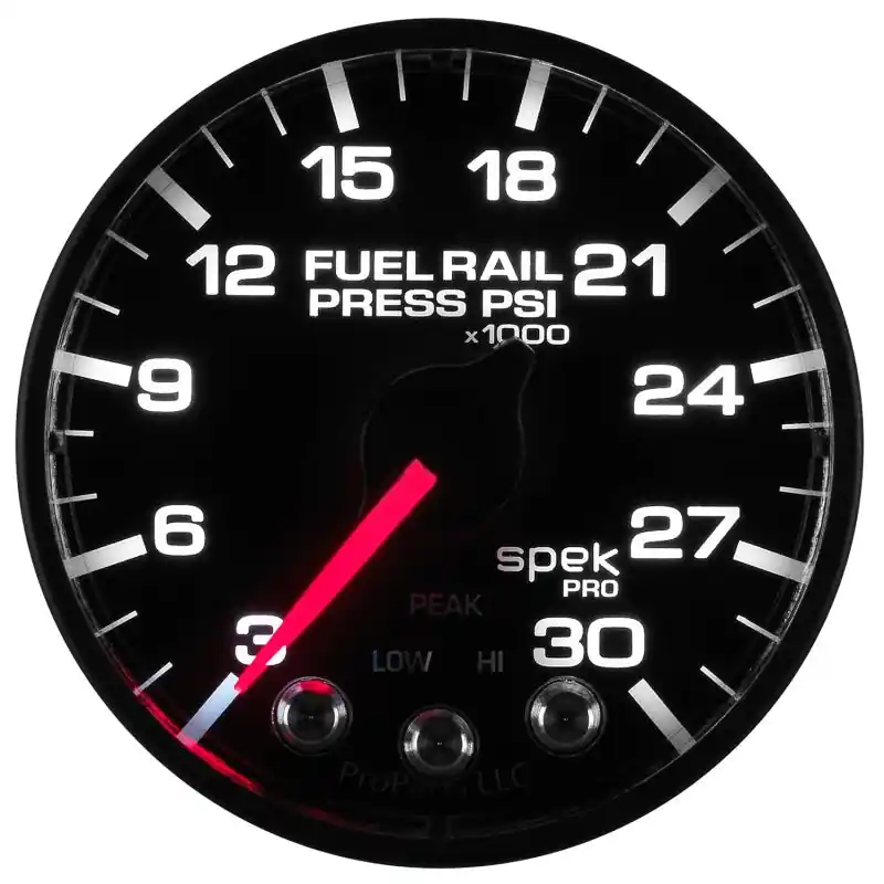 Autometer Spek-Pro Gauge Rail Press 2 1/16in 30Kpsi Stepper Motor W/Peak & Warn Blk/Blk (ATMP321328)