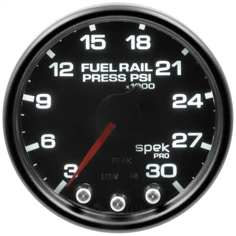 Autometer Spek-Pro Gauge Rail Press 2 1/16in 30Kpsi Stepper Motor W/Peak & Warn Blk/Smoke/Blk (ATMP32152)