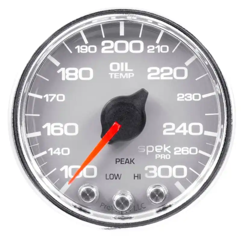 Autometer Spek-Pro Gauge Oil Temp 2 1/16in 300f Stepper Motor W/Peak & Warn Slvr/Chrm (ATMP32221)