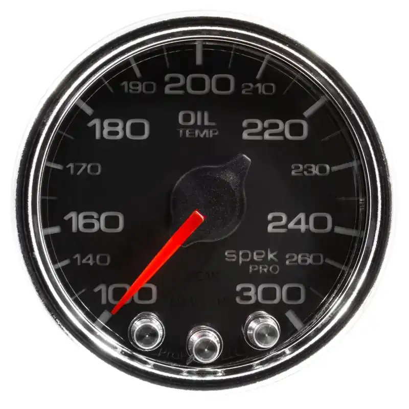 Autometer Spek-Pro Gauge Oil Temp 2 1/16in 300f Stepper Motor W/Peak & Warn Blk/Chrm (ATMP32231)