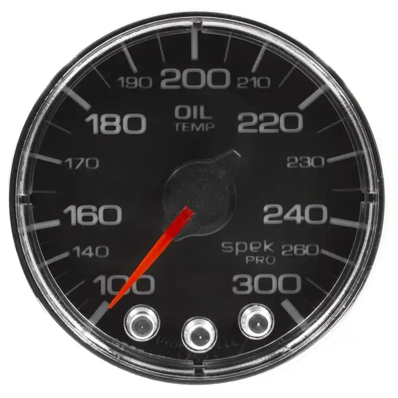 Autometer Spek-Pro Gauge Oil Temp 2 1/16in 300f Stepper Motor W/Peak & Warn Blk/Chrm (ATMP322318)