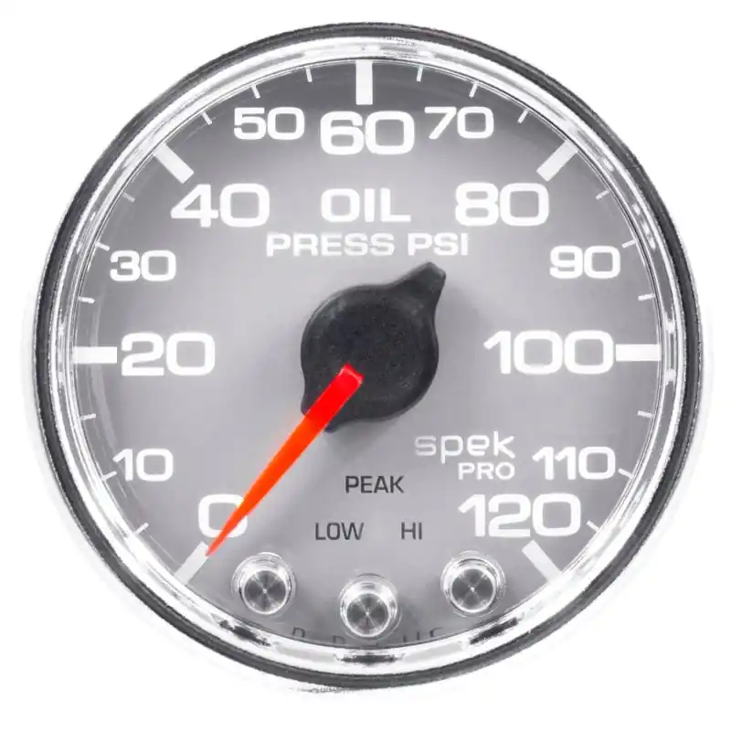 Autometer Spek-Pro Gauge Oil Press 2 1/16in 120psi Stepper Motor W/Peak & Warn Slvr/Chrm (ATMP32521)