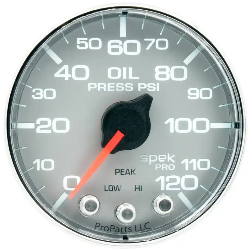 Autometer Spek-Pro Gauge Oil Press 2 1/16in 120psi Stepper Motor W/Peak & Warn Slvr/Chrm (ATMP325218)