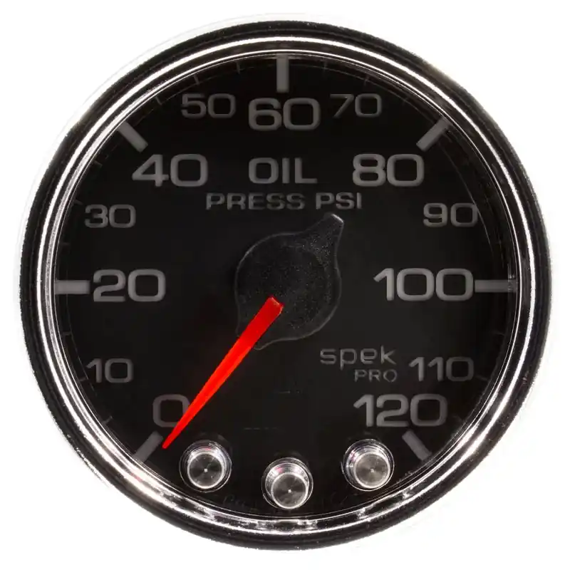 Autometer Spek-Pro Gauge Oil Press 2 1/16in 120psi Stepper Motor W/Peak & Warn Blk/Chrm (ATMP32531)
