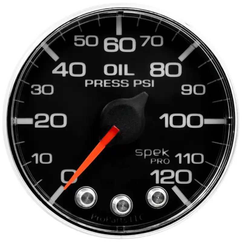Autometer Spek-Pro Gauge Oil Press 2 1/16in 120psi Stepper Motor W/Peak & Warn Blk/Chrm (ATMP325318)
