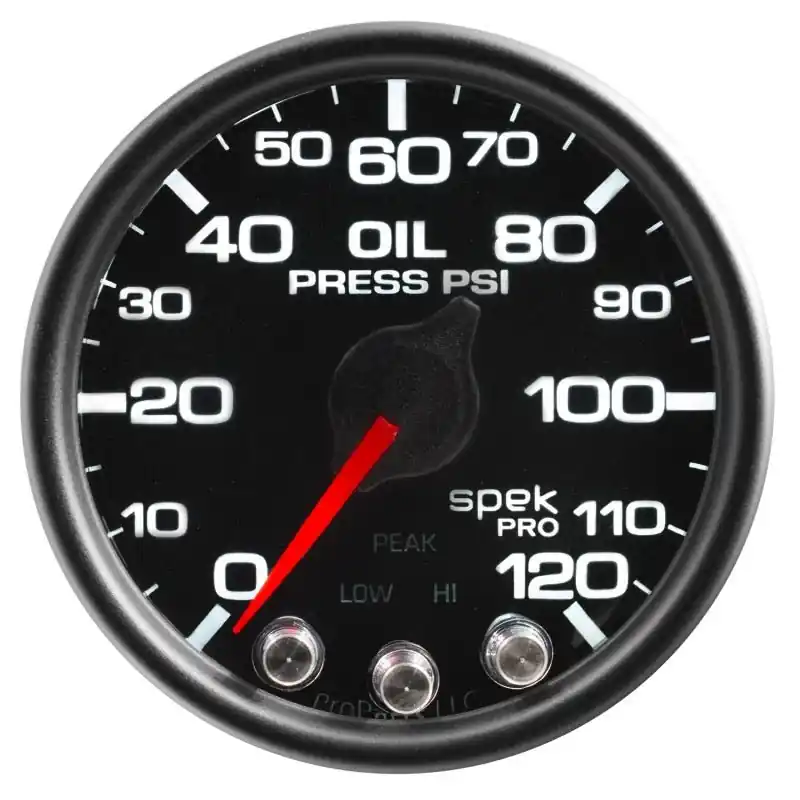 Autometer Spek-Pro Gauge Oil Press 2 1/16in 120psi Stepper Motor W/Peak & Warn Blk/Blk (ATMP32532)