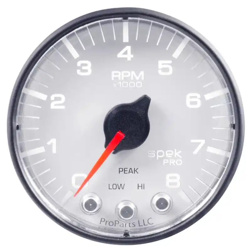 Autometer Spek-Pro Gauge Tach 2 1/16in 8K Rpm W/ Shift Light & Peak Mem Wht/Blk (ATMP334128)