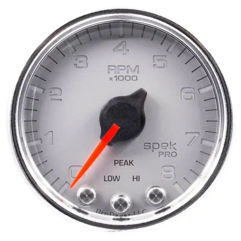 Autometer Spek-Pro Gauge Tach 2 1/16in 8K Rpm W/ Shift Light & Peak Mem Slvr/Chrm (ATMP33421)