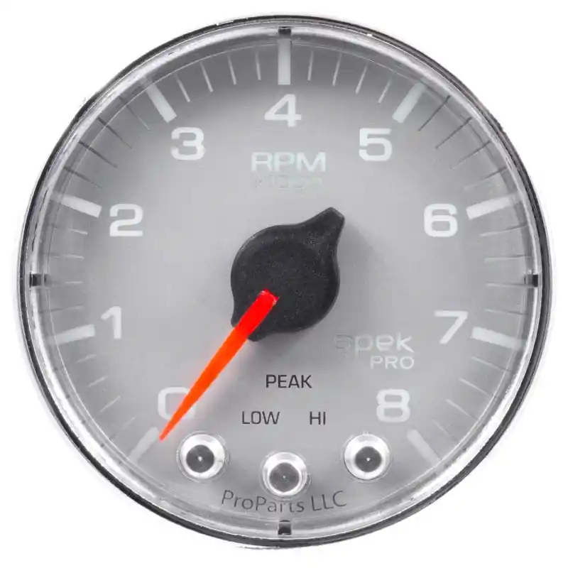 Autometer Spek-Pro Gauge Tach 2 1/16in 8K Rpm W/ Shift Light & Peak Mem Slvr/Chrm (ATMP334218)