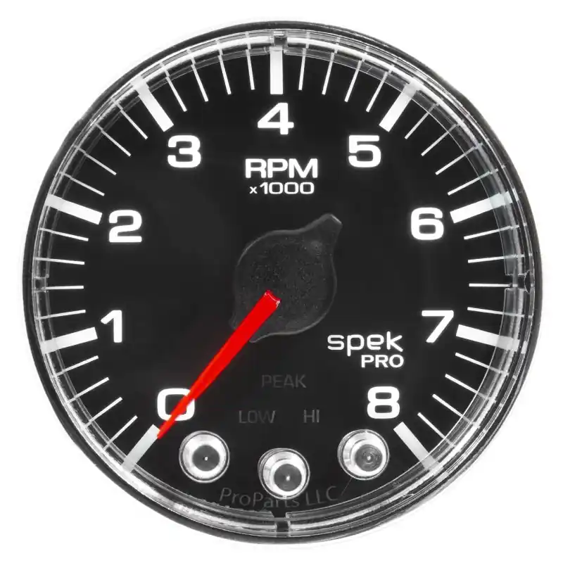 Autometer Spek-Pro Gauge Tach 2 1/16in 8K Rpm W/ Shift Light & Peak Mem Blk/Chrm (ATMP334318)