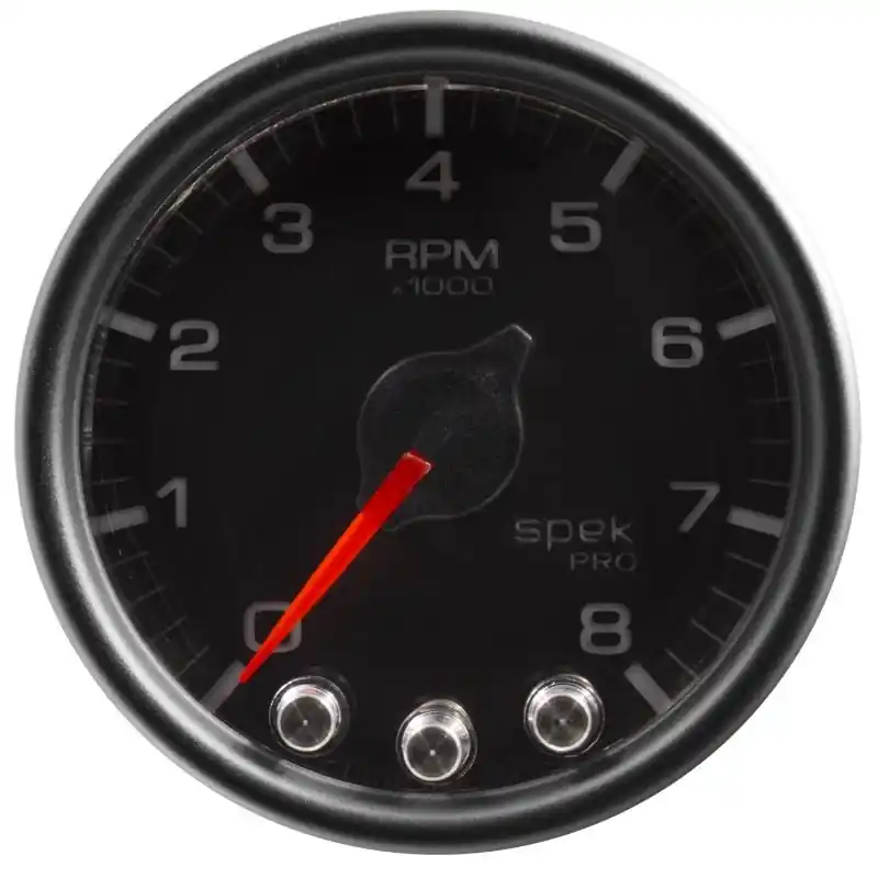 Autometer Spek-Pro Gauge Tach 2 1/16in 8K Rpm W/ Shift Light & Peak Mem Blk/Blk (ATMP33432)