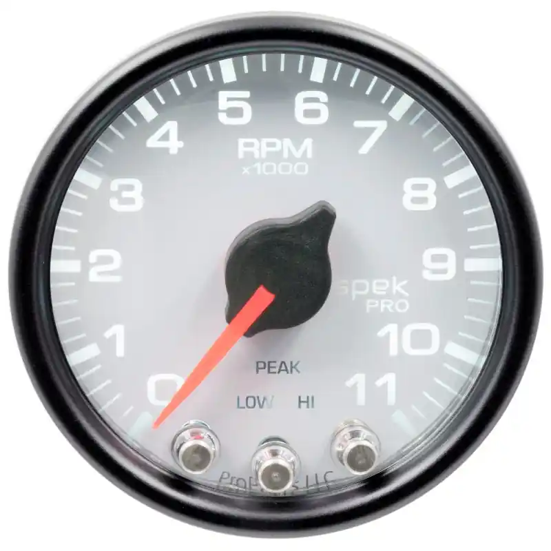 Autometer Spek-Pro Gauge Tach 2 1/16in 11K Rpm W/ Shift Light & Peak Mem Wht/Blk (ATMP33612)