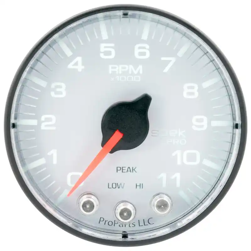 Autometer Spek-Pro Gauge Tach 2 1/16in 11K Rpm W/ Shift Light & Peak Mem Wht/Blk (ATMP336128)