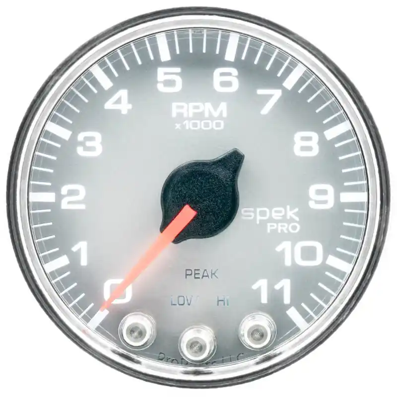 Autometer Spek-Pro Gauge Tach 2 1/16in 11K Rpm W/ Shift Light & Peak Mem Slvr/Chrm (ATMP33621)