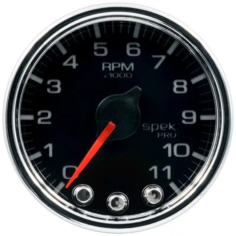 Autometer Spek-Pro Gauge Tach 2 1/16in 11K Rpm W/ Shift Light & Peak Mem Blk/Chrm (ATMP33631)
