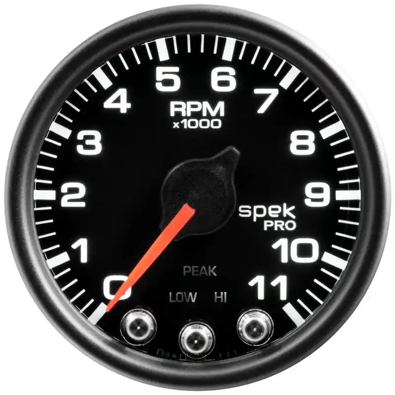 Autometer Spek-Pro Gauge Tach 2 1/16in 11K Rpm W/ Shift Light & Peak Mem Blk/Blk (ATMP33632)