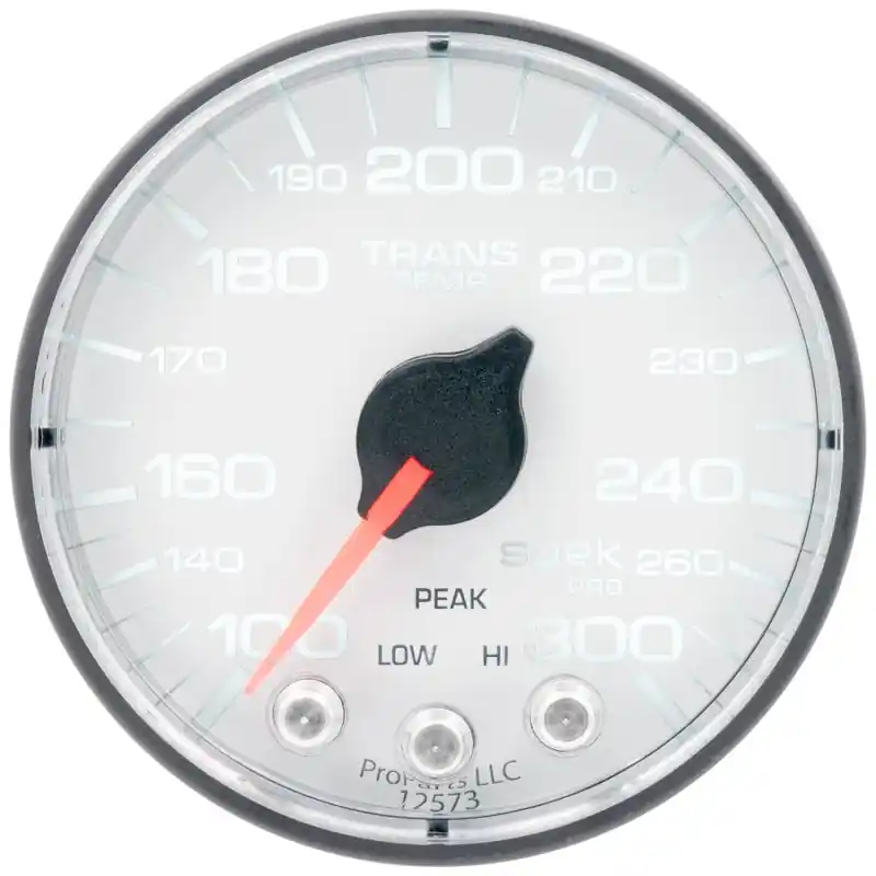 Autometer Spek-Pro 2 1/16in 300 Degree F Stepper Motor W/Peak & Warn White/Black Trans Temp Gauge (ATMP342128)