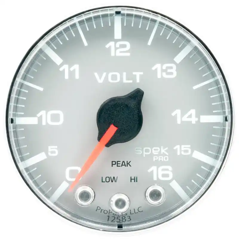 Autometer Spek-Pro Gauge Voltmeter 2 1/16in 16V Stepper Motor W/Peak & Warn Slvr/Chrm (ATMP344218)