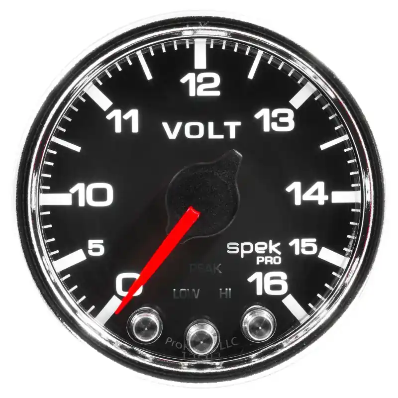 Autometer Spek-Pro Gauge Voltmeter 2 1/16in 16V Stepper Motor W/Peak & Warn Blk/Chrm (ATMP34431)