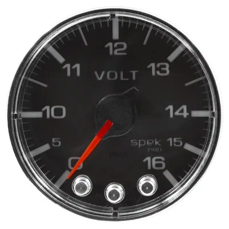 Autometer Spek-Pro Gauge Voltmeter 2 1/16in 16V Stepper Motor W/Peak & Warn Blk/Chrm (ATMP344318)