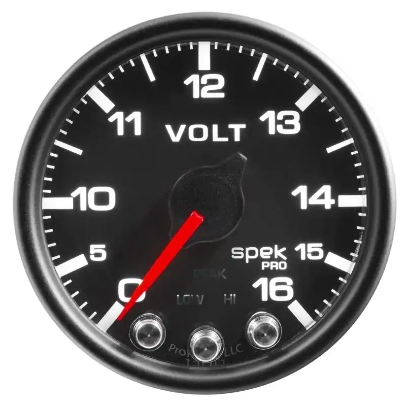 Autometer Spek-Pro Gauge Voltmeter 2 1/16in 16V Stepper Motor W/Peak & Warn Blk/Blk (ATMP34432)