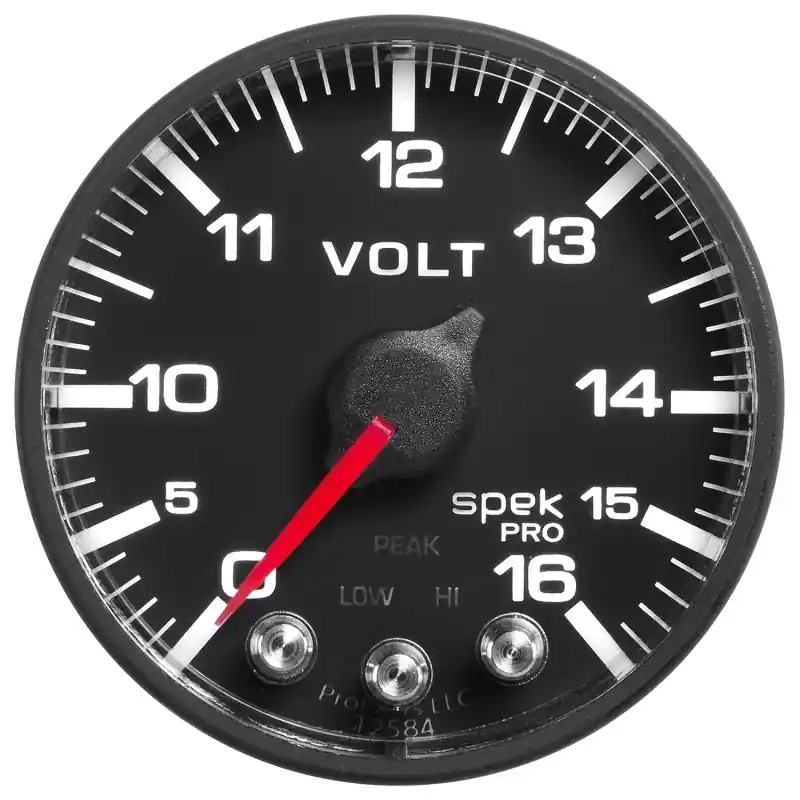 AutoMeter Gauge Voltmeter 2-1/16in. 16V Stepper Motor W/Peak & Warn Blk/Blk Spek-Pro (ATMP344328)