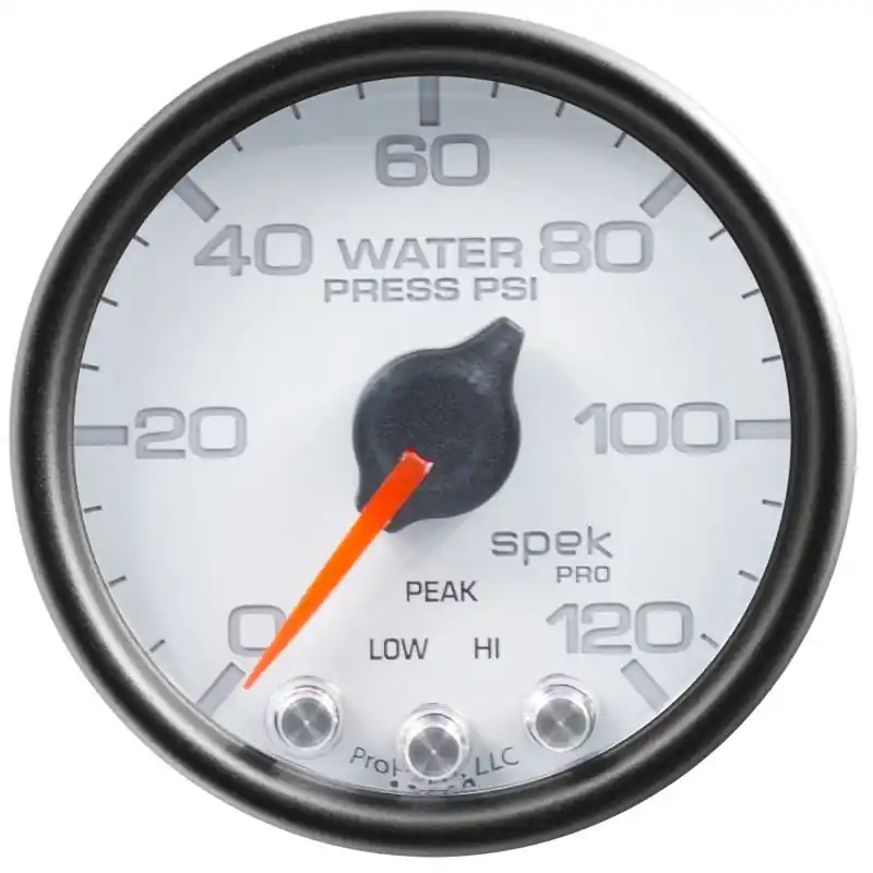 Autometer Spek-Pro Gauge Water Press 2 1/16in 120psi Stepper Motor W/Peak & Warn Wht/Blk (ATMP34512)