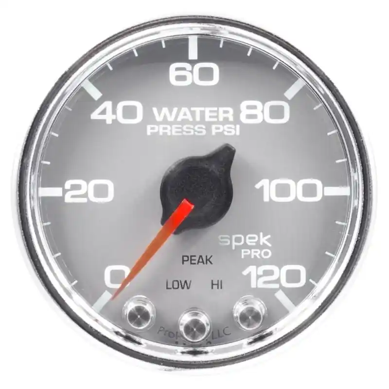 Autometer Spek-Pro Gauge Water Press 2 1/16in 120psi Stepper Motor W/Peak & Warn Slvr/Chrm (ATMP34521)