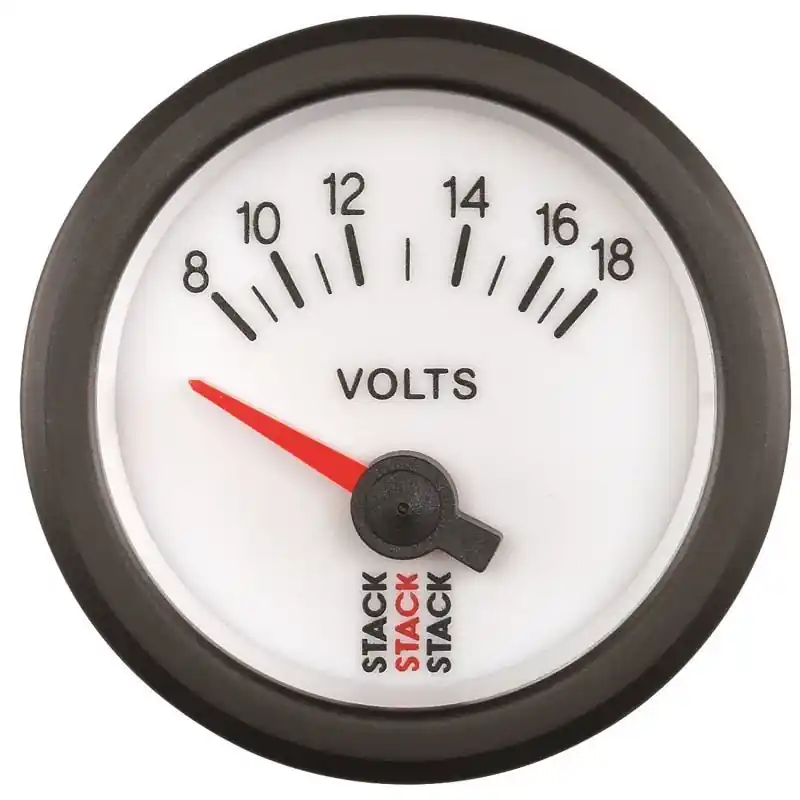 Autometer Stack 52mm 8-18V Electric Battery Voltage Gauge - White (ATMST3266)