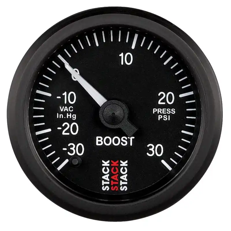 Autometer Stack 52mm -30INHG to +30 PSI (Incl T-Fitting) Pro Stepper Motor Boost Press Gauge - Black (ATMST3312)