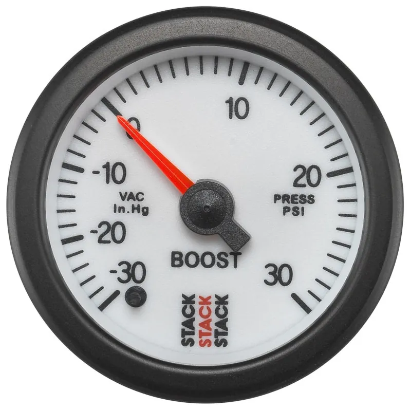 Autometer Stack 52mm -30INHG to +30 PSI (Incl T-Fitting) Pro Stepper Motor Boost Press Gauge - White (ATMST3362)